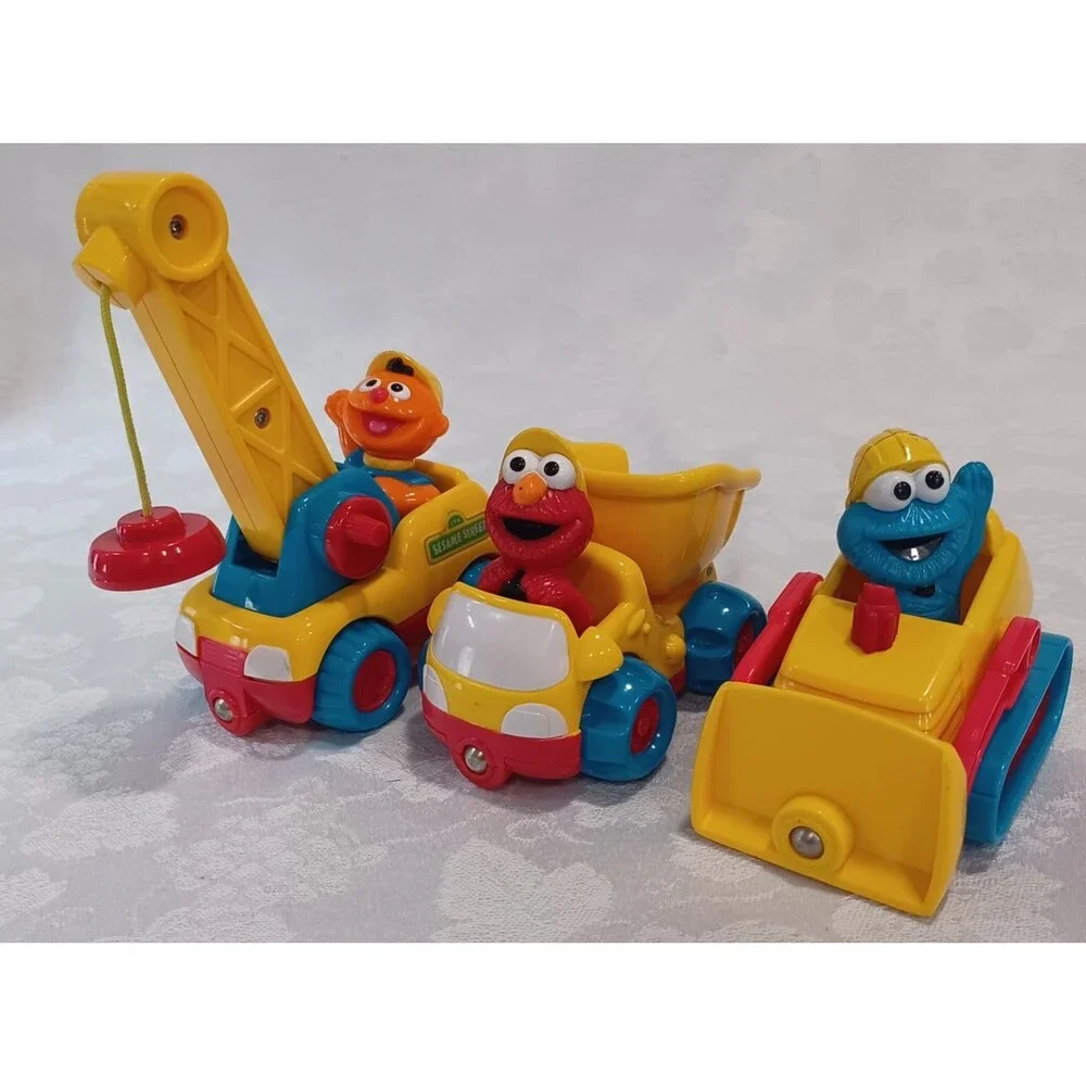 1999 TYCO PRESCHOOL TOYS MAGNETIZED SESAME STREET CONSTRUCTION 3 TRUCK SET